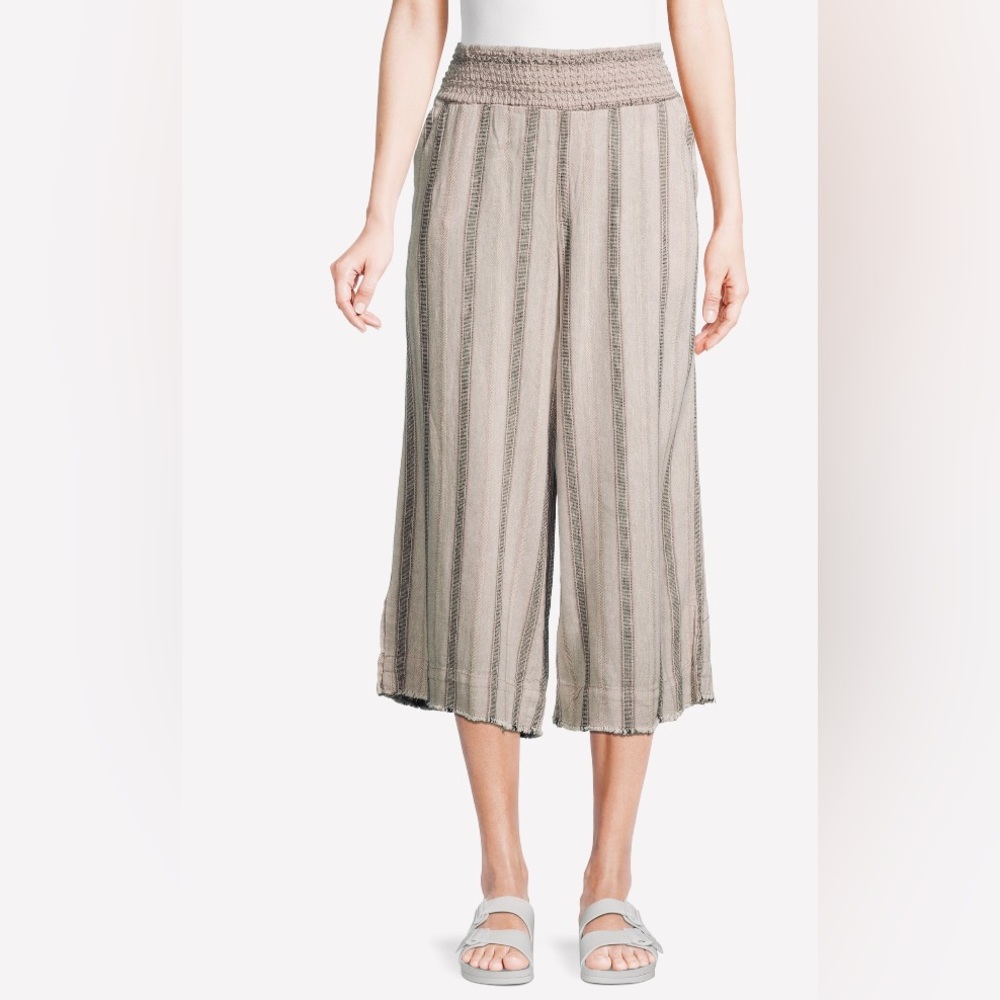 Democracy Linen Blend  Wide Leg Striped Pants with Smocked Waist NWT